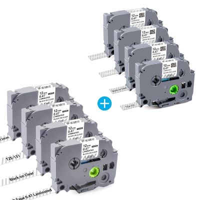 8 Pack Compatible Label Tape Replacement for Brother Ptouch Label Tape Clear Tze131 Tze132 Tze133, 12mm 0.47 Black on Clear Laminated Tze Clear Label Tape for Ptouch PT-D210 PT-H110 Label Maker