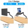 ErgoFocus Laptop Stand Desk Mount, 2 in 1 Function, Gas Spring Arm Fits Max 17" Notebook and 32" Computer Screen, Single Monitor Mount with Laptop Tray, Holds up to 17.6lbs view 2