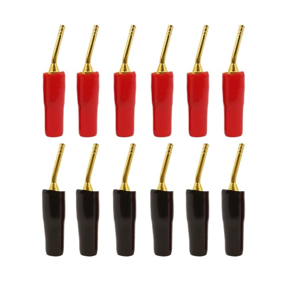 WUZDPRCJ 12Pcs/lot Small Gold-Plated 2mm Banana Plug Curved Pin Audio Speaker Plugs Screw Lock Wiring Terminal Banana Connector