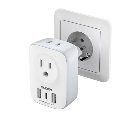 Mscien European Travel Plug Adapter USB C, International Power Adapter with 3 USB Ports for Most European Countries, Travel Essentials for Europe in Italy Spain,France etc.