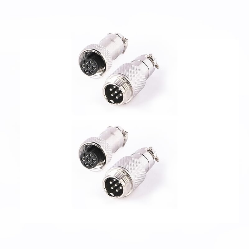 2 Pcs GX12 7 Pin Metal Male Female Panel Connector, 12mm Panel Mount Circular Metal Aviation Connector Adapter Plug Socket for Cable Power Connection (2 Sets)