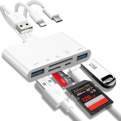5-in-1 Memory Card Reader, USB OTG Adapter & TF SD Card Reader for Phones, CYZFOWDUO USB C and USB A Devices with Micro SD &TF Card Slots, Supports SD/Micro SD/SDHC/SDXC/MMC Charging for iPhone/Pad