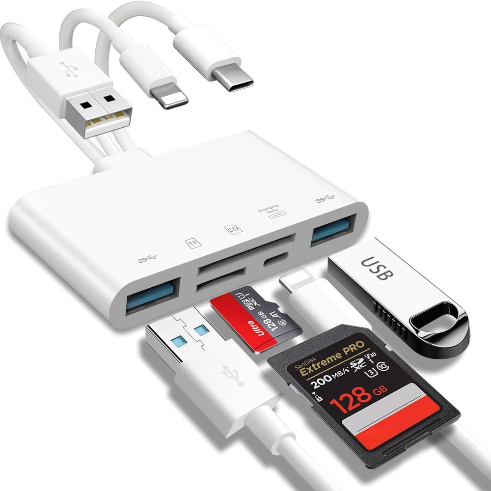 5-in-1 Memory Card Reader, USB OTG Adapter & TF SD Card Reader for Phones, CYZFOWDUO USB C and USB A Devices with Micro SD &TF Card Slots, Supports SD/Micro SD/SDHC/SDXC/MMC Charging for iPhone/Pad