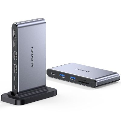 LENTION 10-in-1 Detachable USB C Laptop Docking Station with Dual 4K@60Hz HDMI, PD Charging, USB C, USB-A, SD/Micro Card Readers, 3.3ft Host Cable for 2025-2016 MacBook Pro, Windows use