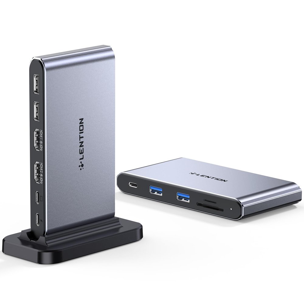 LENTION 10-in-1 Detachable USB C Laptop Docking Station with Dual 4K@60Hz HDMI, PD Charging, USB C, USB-A, SD/Micro Card Readers, 3.3ft Host Cable for 2025-2016 MacBook Pro, Windows use