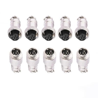 5 Pcs GX12 6 Pin Metal Male Female Panel Connector, 12mm Panel Mount Circular Metal Aviation Connector Adapter Plug Socket for Cable Power Connection (5 Sets)