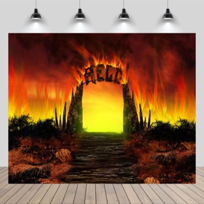 CHNYWORK 9x6ft Hell Backdrop Hell Gate Life After Death Hellfire Heaven Hell Stairway Background Halloween Christian Religious Belief Church Theme Party Decor Portrait Photo Booth Props Wallpaper