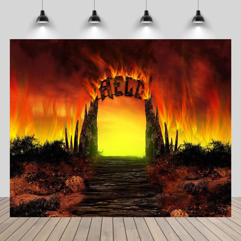 CHNYWORK 9x6ft Hell Backdrop Hell Gate Life After Death Hellfire Heaven Hell Stairway Background Halloween Christian Religious Belief Church Theme Party Decor Portrait Photo Booth Props Wallpaper
