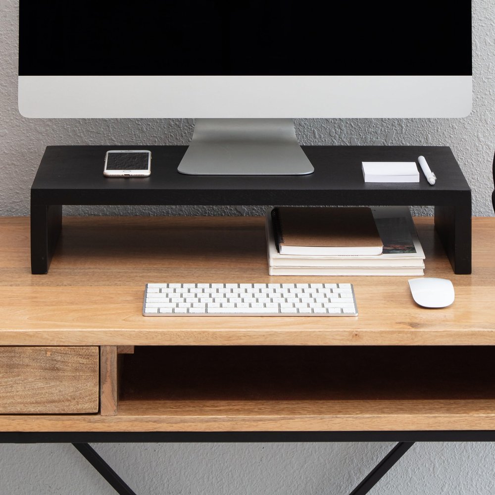 Anji Mountain Wooden Monitor Stand - Elegant Monitor Riser, Perfect Monitor Stand for Desk Organization, Durable Wood Construction monitor stands, Enhances Ergonomics and Workspace Efficiency,Black