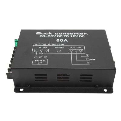 NDNCZDHC Black Car Power Converter 60A High Strength Overtemperature Protection DC 24V to 12V Converter for Car Fridges