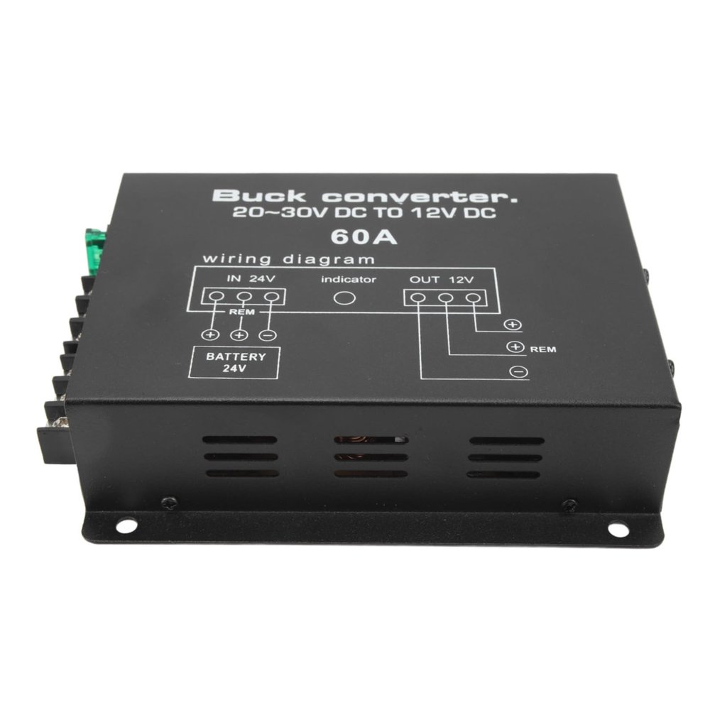 NDNCZDHC Black Car Power Converter 60A High Strength Overtemperature Protection DC 24V to 12V Converter for Car Fridges