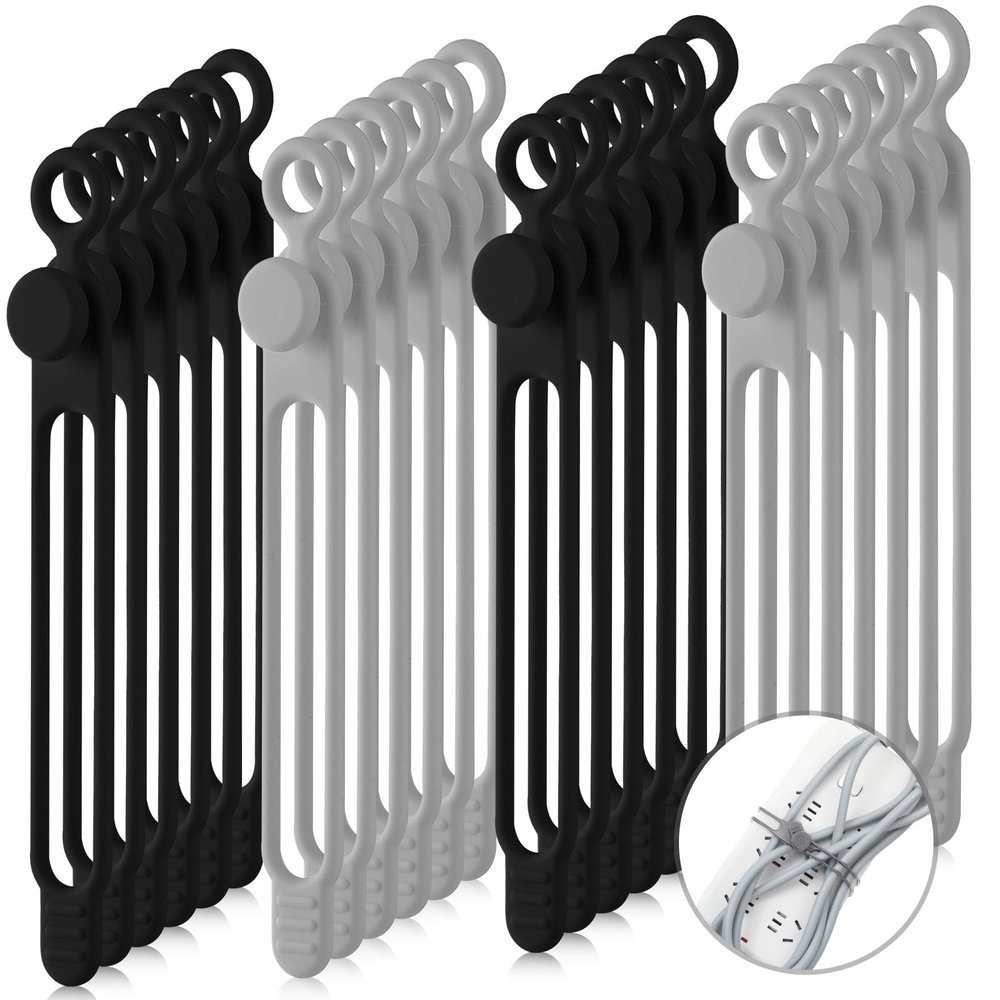 Nuanchu 40 Pcs Silicone Cable Ties Reusable Holder Adjustable Straps Multipurpose Charging Cable Organizer for Fastening Charging Cords Wires(7.1 Inch,Black, Gray)