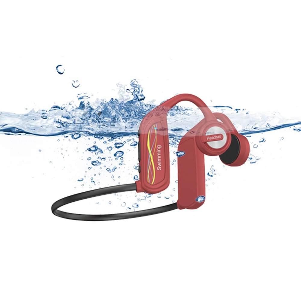 Bone Conduction Headphones Bluetooth 5.3 Swimming Headphones Bone Conduction Wireless Earbuds Swimming Earbuds Ipx8 Waterproof Bluetooth Earbuds Open Earphones Built-In Mp3 Player 16G Memory Red