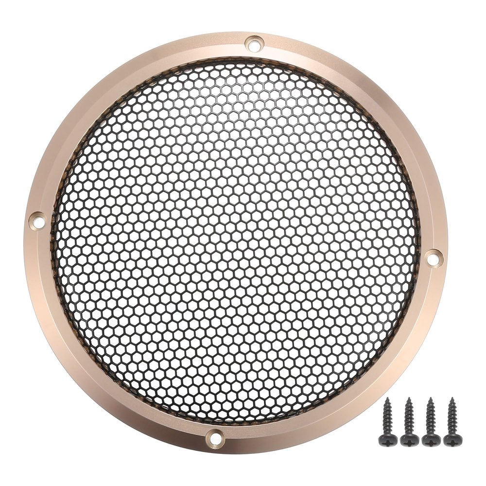ACROPIX Universal 6" Car Speaker Grills Cover Mesh Round 6 Inch Audio Speaker Subwoofer Guard Protector Case with Mounting Screws Iron Aluminum Alloy Rose Gold Tone Black - Pack of 1