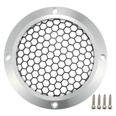 ACROPIX Universal 4" Car Speaker Grills Cover Mesh Round 4 Inch Audio Speaker Subwoofer Guard Protector Case with Mounting Screws Iron Aluminum Alloy Silver Tone Black - Pack of 1