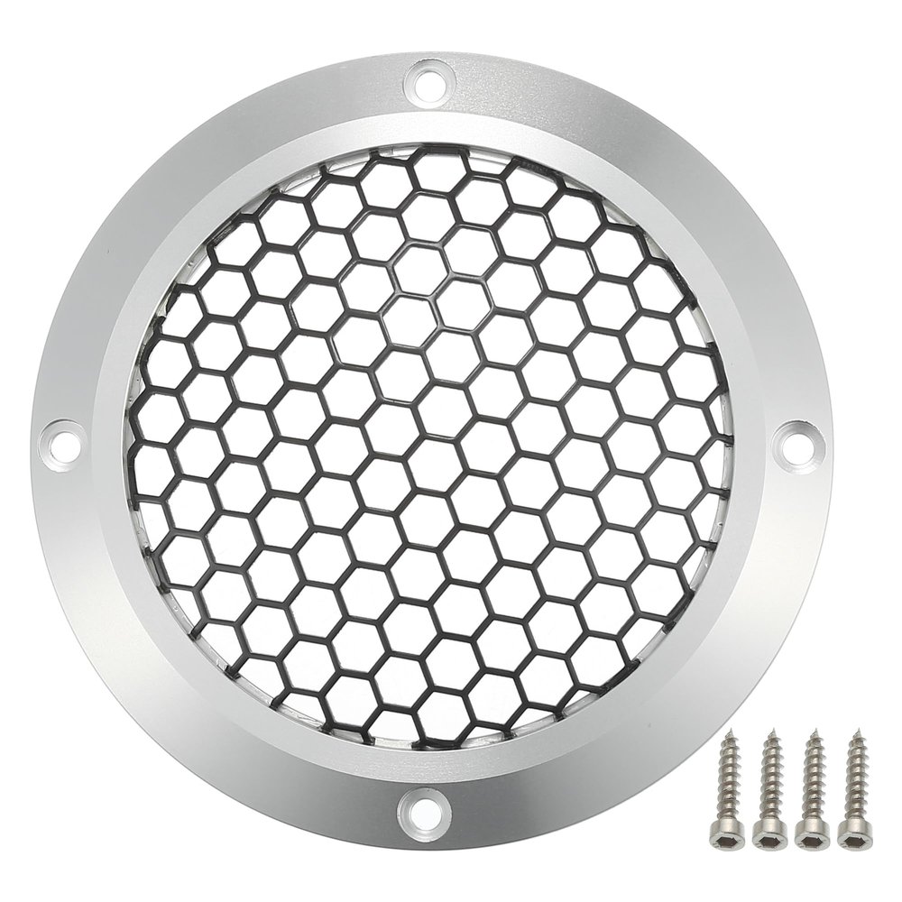 ACROPIX Universal 4" Car Speaker Grills Cover Mesh Round 4 Inch Audio Speaker Subwoofer Guard Protector Case with Mounting Screws Iron Aluminum Alloy Silver Tone Black - Pack of 1