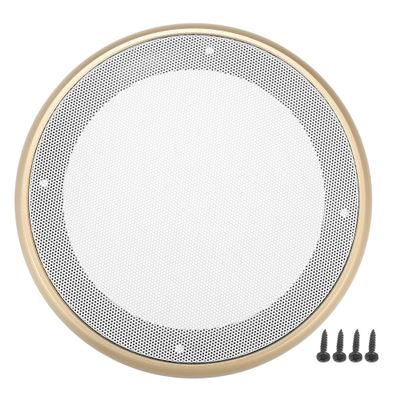 ACROPIX Universal 6.5" Car Speaker Grills Cover Mesh Round 6.5 Inch Audio Speaker Subwoofer Guard Protector Case with Mounting Screws Iron ABS Gold Tone White - Pack of 1