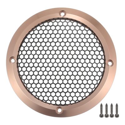 ACROPIX Universal 3.5" Car Speaker Grills Cover Mesh Round 3.5 Inch Audio Speaker Subwoofer Guard Protector Case with Mounting Screws Iron Aluminum Alloy Rose Gold Tone Black - Pack of 1