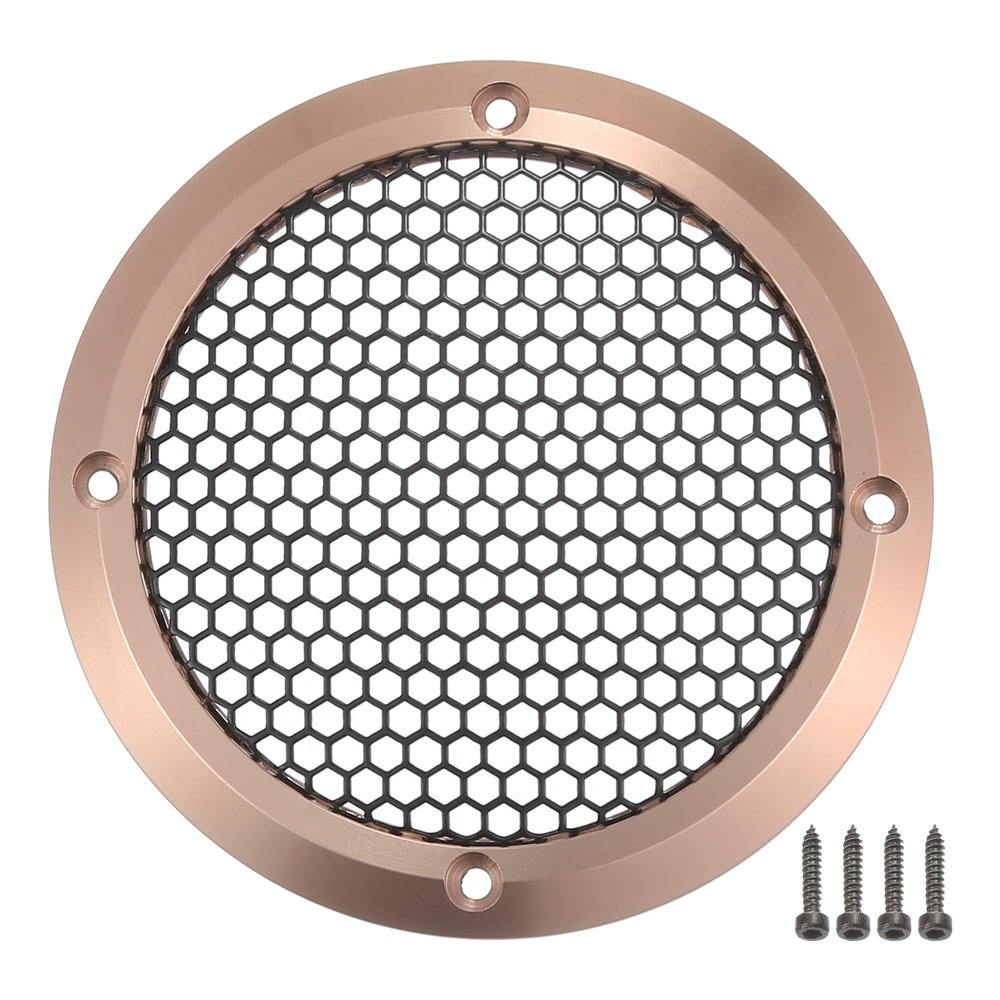 ACROPIX Universal 3.5" Car Speaker Grills Cover Mesh Round 3.5 Inch Audio Speaker Subwoofer Guard Protector Case with Mounting Screws Iron Aluminum Alloy Rose Gold Tone Black - Pack of 1
