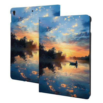 Fishing Scenic Printed Tablet Case for Ipad Air3 10.5"/Ipad Pro 10.5", Pu Leather Non-Slip Tablet Cases Shockproof Stand Cover with Auto Sleep/Wake Cover