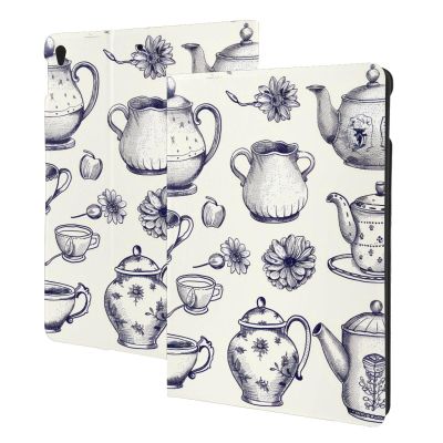 EMPYRI Hand Drawn Teapots and Cups Printed Tablet Case for Ipad Air3 10.5""/Ipad Pro 10.5"", Pu Leather Non-Slip Tablet Cases Shockproof Stand Cover with Auto Sleep/Wake Cover