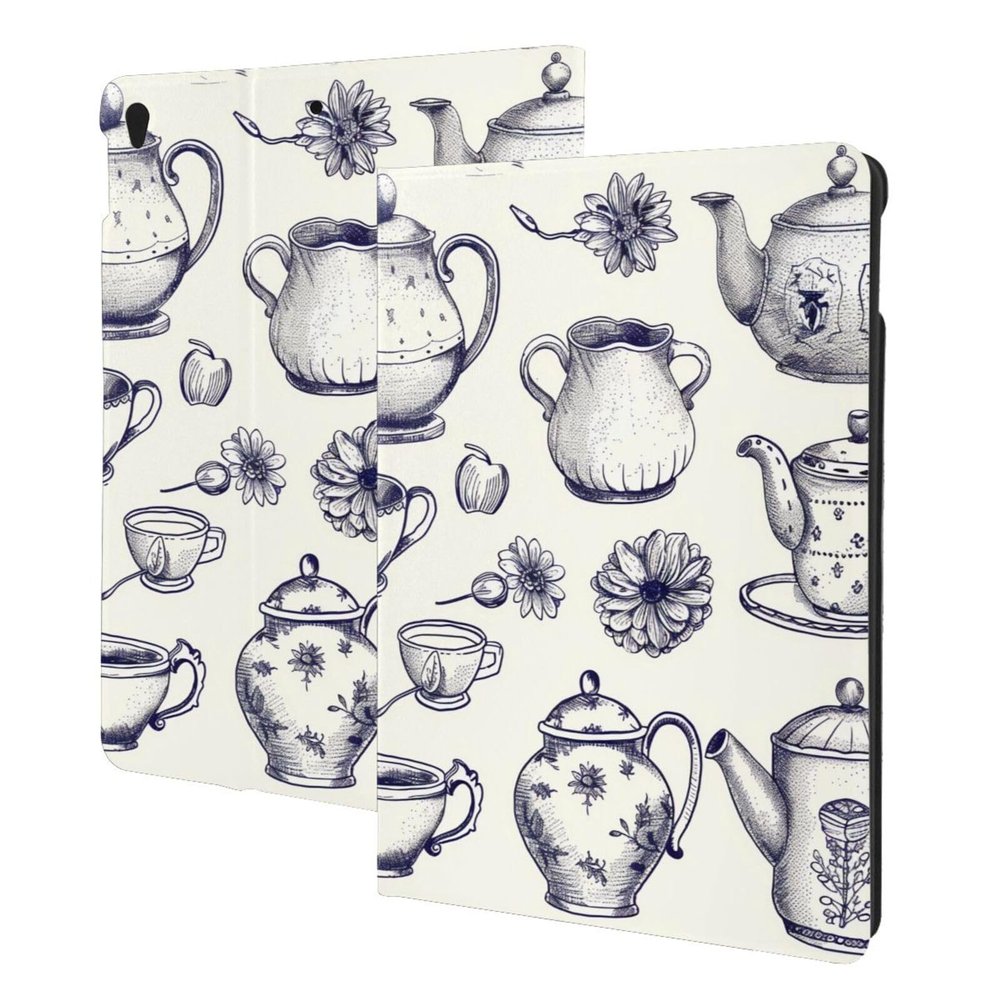 EMPYRI Hand Drawn Teapots and Cups Printed Tablet Case for Ipad Air3 10.5""/Ipad Pro 10.5"", Pu Leather Non-Slip Tablet Cases Shockproof Stand Cover with Auto Sleep/Wake Cover