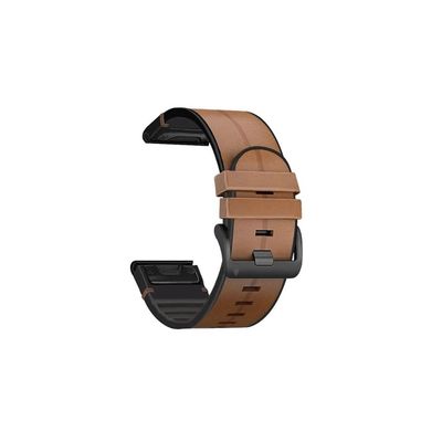 26 22mm Leather Silicone QuickFit Watch Band Straps Fit for Garmin Fenix 6 6X Pro 5 5X Plus 7 7X Epix 3HR Replacement Bracelet Belt(Brown,22mm Width)