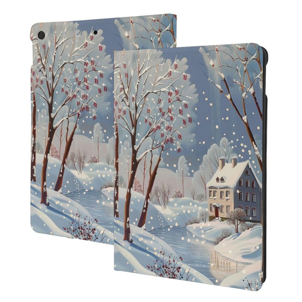 Winter Landscape Printed Tablet Case for Ipad 7th Generation 10.2", Pu Leather Non-Slip Tablet Cases Shockproof Stand Cover with Auto Sleep/Wake Cover