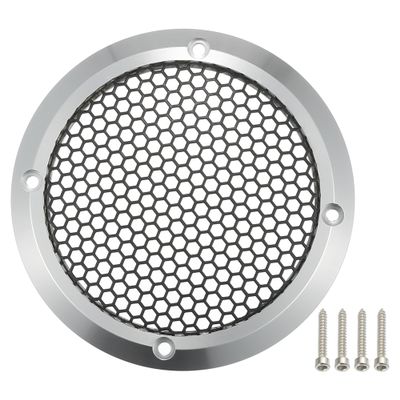 ACROPIX Universal 3.5" Car Speaker Grills Cover Mesh Round 3.5 Inch Audio Speaker Subwoofer Guard Protector Case with Mounting Screws Iron Aluminum Alloy Silver Tone Black - Pack of 1