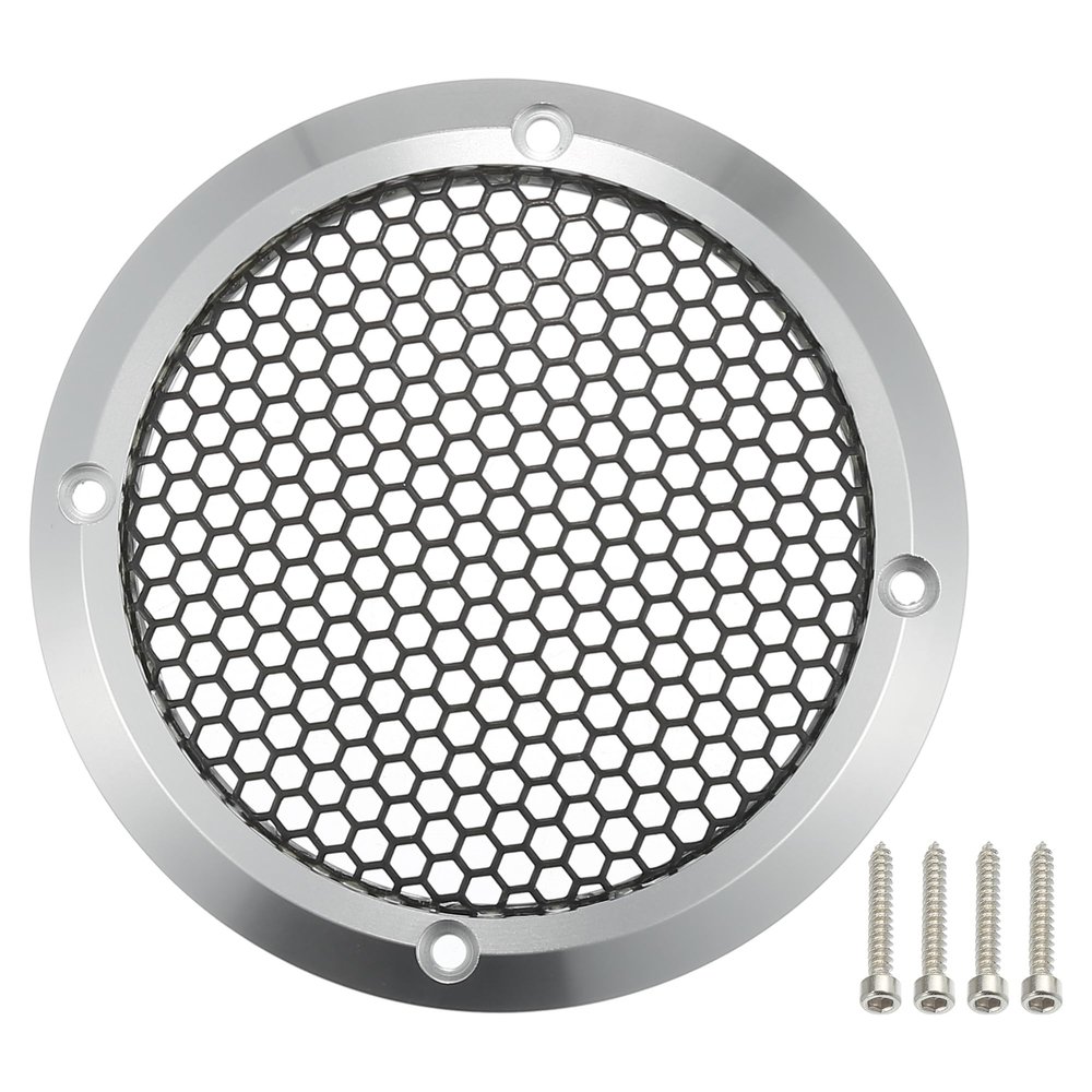 ACROPIX Universal 3.5" Car Speaker Grills Cover Mesh Round 3.5 Inch Audio Speaker Subwoofer Guard Protector Case with Mounting Screws Iron Aluminum Alloy Silver Tone Black - Pack of 1