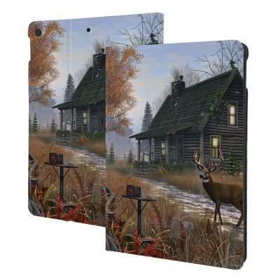 Holiday Home Deer Hunting Printed Tablet Case for Ipad 7th Generation 10.2", Pu Leather Non-Slip Tablet Cases Shockproof Stand Cover with Auto Sleep/Wake Cover