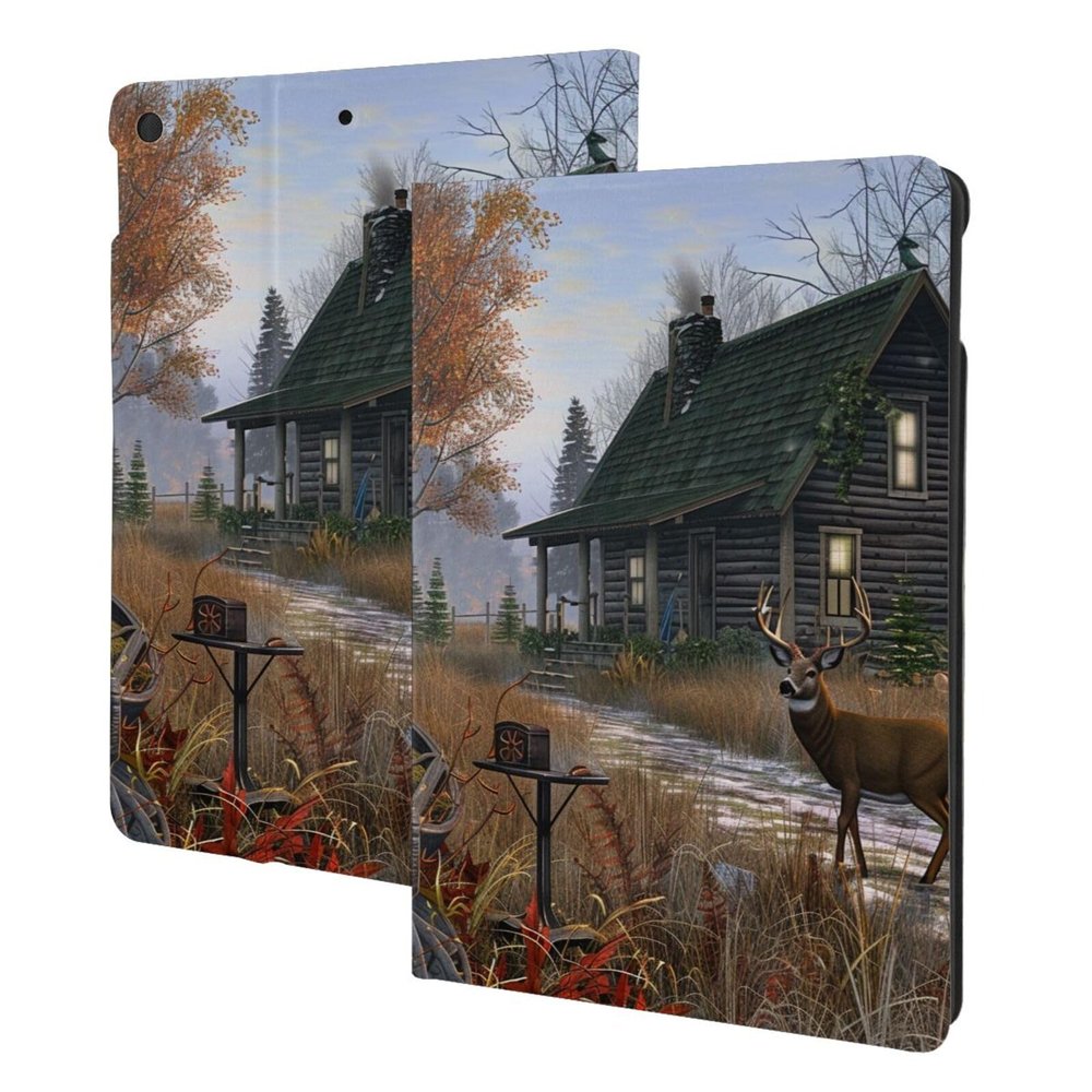 Holiday Home Deer Hunting Printed Tablet Case for Ipad 7th Generation 10.2", Pu Leather Non-Slip Tablet Cases Shockproof Stand Cover with Auto Sleep/Wake Cover