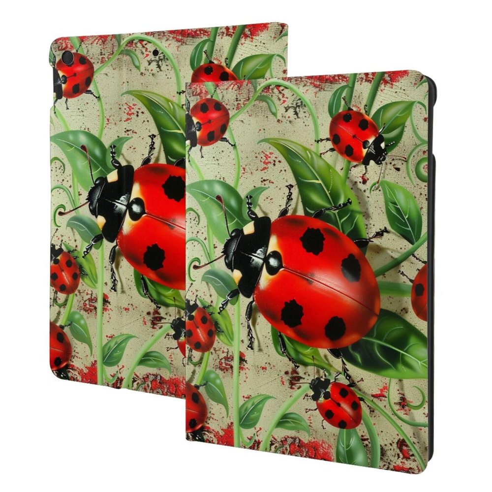 EMPYRI Red Ladybug Printed Tablet Case for Ipad 7th Generation 10.2"", Pu Leather Non-Slip Tablet Cases Shockproof Stand Cover with Auto Sleep/Wake Cover