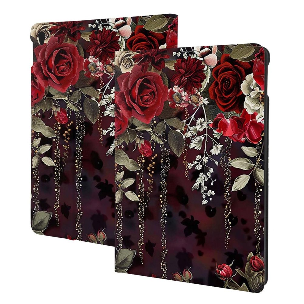 EMPYRI Red Rose Floral Printed Tablet Case for Ipad Air3 10.5""/Ipad Pro 10.5"", Pu Leather Non-Slip Tablet Cases Shockproof Stand Cover with Auto Sleep/Wake Cover