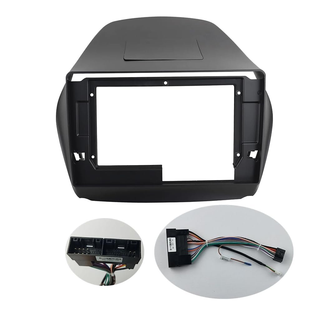 FRALHQFL 10.1INCH Radio Frame for Hyundai Tucson 2010 Double Din Stereo GPS DVD Player Bezel Dashboard Installation Dash Mount Trim Kit,Frame with Cable
