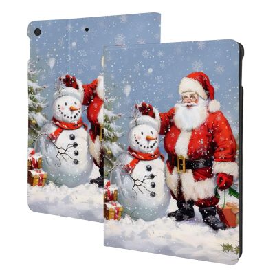 EMPYRI Santa Claus and Snowman Printed Tablet Case for Ipad 7th Generation 10.2"", Pu Leather Non-Slip Tablet Cases Shockproof Stand Cover with Auto Sleep/Wake Cover