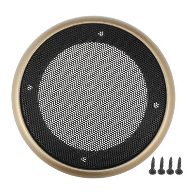 ACROPIX Universal 4" Car Speaker Grills Cover Mesh Round 4 Inch Audio Speaker Subwoofer Guard Protector Case with Mounting Screws Iron ABS Gold Tone Black - Pack of 1