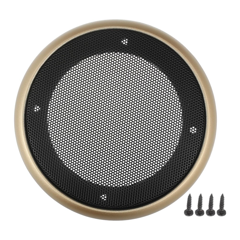 ACROPIX Universal 4" Car Speaker Grills Cover Mesh Round 4 Inch Audio Speaker Subwoofer Guard Protector Case with Mounting Screws Iron ABS Gold Tone Black - Pack of 1
