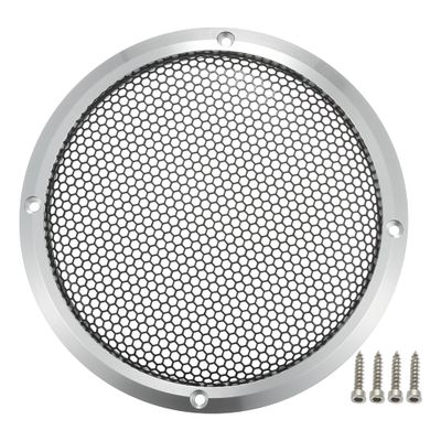 ACROPIX Universal 6" Car Speaker Grills Cover Mesh Round 6 Inch Audio Speaker Subwoofer Guard Protector Case with Mounting Screws Iron Aluminum Alloy Silver Tone Black - Pack of 1