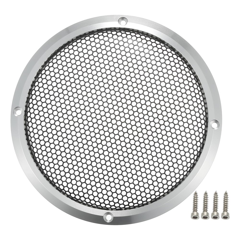 ACROPIX Universal 6" Car Speaker Grills Cover Mesh Round 6 Inch Audio Speaker Subwoofer Guard Protector Case with Mounting Screws Iron Aluminum Alloy Silver Tone Black - Pack of 1