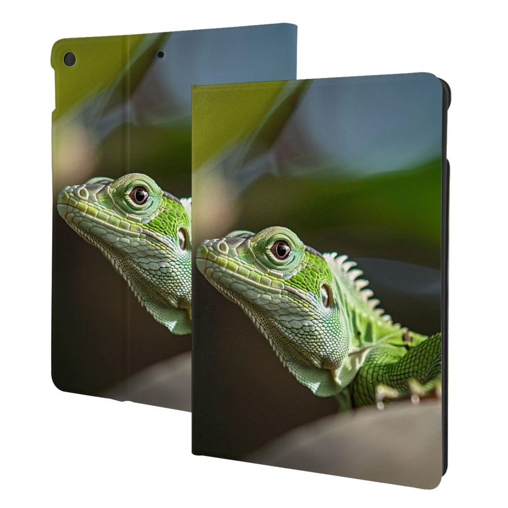 EMPYRI Green Lizard Printed Tablet Case for Ipad 7th Generation 10.2"", Pu Leather Non-Slip Tablet Cases Shockproof Stand Cover with Auto Sleep/Wake Cover