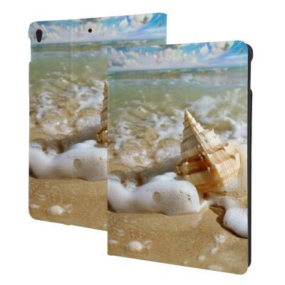 EMPYRI Sea Wave Seashell Printed Tablet Case for Ipad Air3 10.5""/Ipad Pro 10.5"", Pu Leather Non-Slip Tablet Cases Shockproof Stand Cover with Auto Sleep/Wake Cover