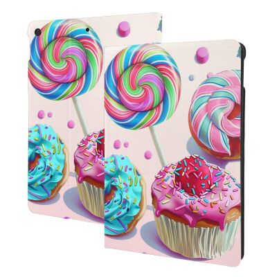 EMPYRI Colorful Sweet Lollipop Cupcake Donut Printed Tablet Case for Ipad 7th Generation 10.2"", Pu Leather Non-Slip Tablet Cases Shockproof Stand Cover with Auto Sleep/Wake Cover