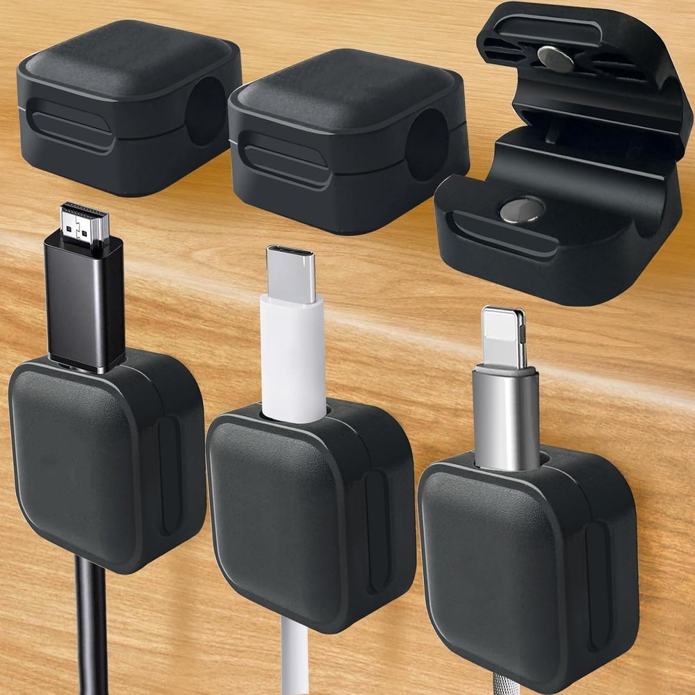 6 Pack Magnetic Cord Organizer Cord Holder,VastWeiTao Easy Secure Adhesive Cable Management for Home Office Desk Phone Car Wall Desktop Nightstand Black