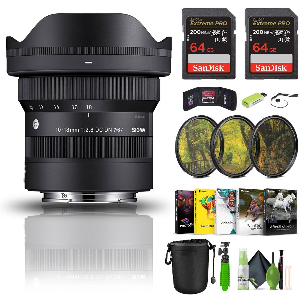 Panasonic LUMIX S Series Camera Lens, 14-28mm F4-5.6 Ultra Wide-Angle Zoom Lens with Macro Capability Bundle with 2X Extreme PRO 64GB Memory Card + Vlogging Tripod and More Accessories