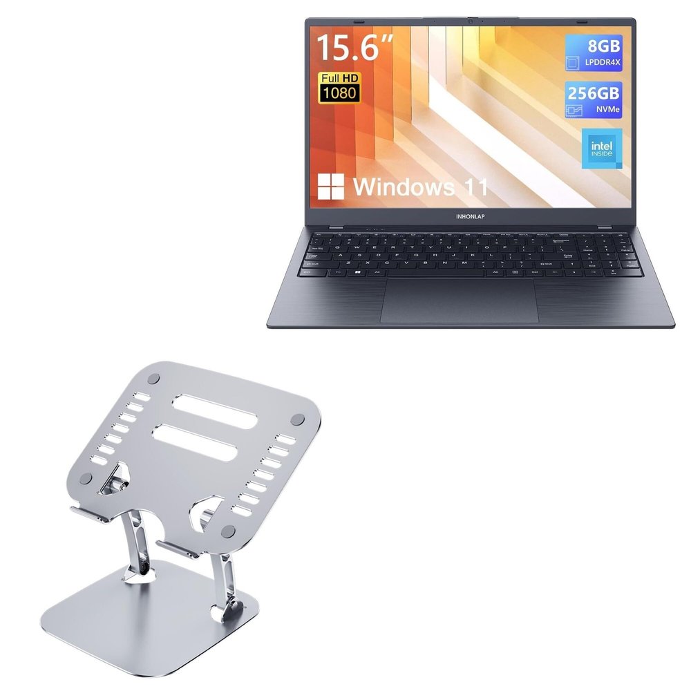 BoxWave Stand and Mount Compatible with INHONLAP N15 Laptop (15.6 in) - Executive VersaView Laptop Stand, Ergonomic Adjustable Viewing Angle Metallic Riser - Metallic Silver