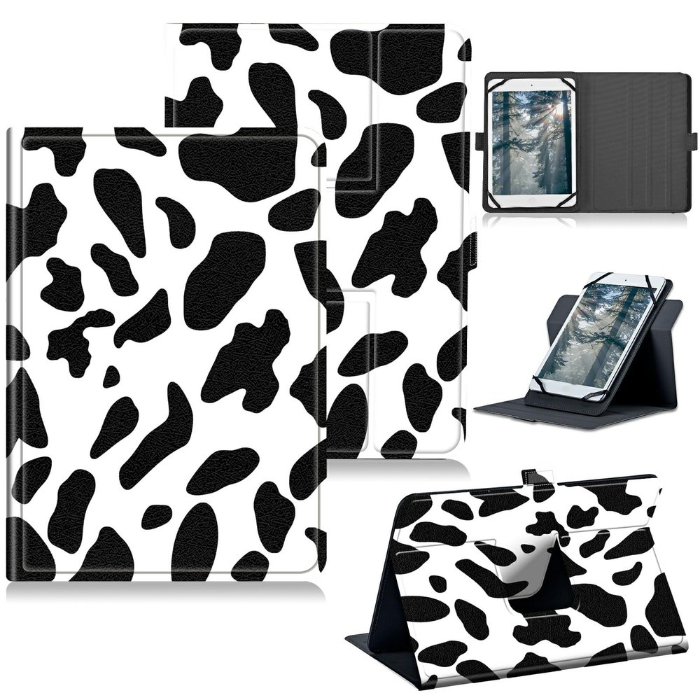 RWUTYTIUL for Nook 9" Lenovo (2024)/Lenovo Tab M9 TB-310FU 2023 Universal Case, 360 Degree Rotating Kickstand Protective Stand Case with Multiple Viewing PU Leather Shell Case, Cow Print