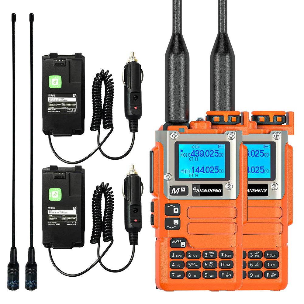 2 Pack QUANSHENG UV-K5(8) Two Way Radio Long Range UV-K6 Walkie Talkie NOAA Weather Forecast DTMF Hanheld Radio UV-K5 8 USB-C Charging Orange with Battery Eliminator