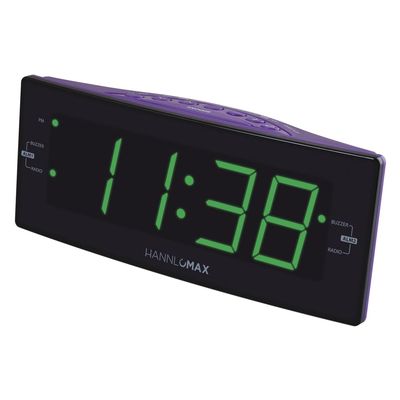 HANNLOMAX HX-112CR Alarm Clock Radio, PLL AM/FM Radio, Green LED 1.8 inches Jumbo Display, Dual Alarm, Dimmer, AC Operation only. (Purple)