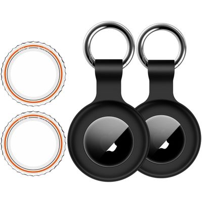 2Pack,for Apple Airtag Holder Case with Keychain,IPX8 Waterproof,Shockproof GPS Air Tag Tracker Cover [Anti-Scratch] [PC+Silicone] for Item Finders Case for Pets,Kids,Luggages-Black/Black